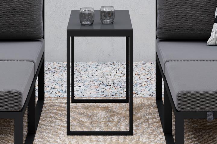 Tisch zu Loungegarnitur Eisen pulverbeschichtet Tischplatte Glas ESG farbig wetterbeständig