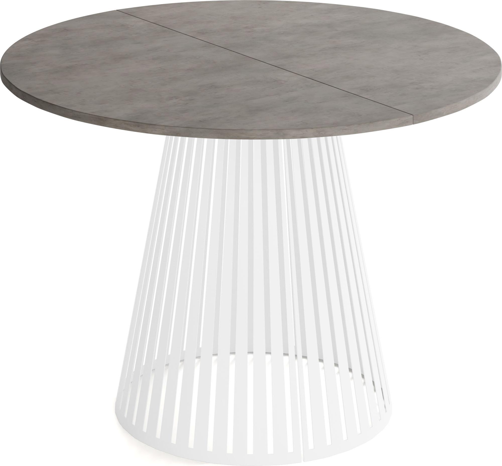 ESSTISCH Naro rund ausziehbar mit Weißem Lamellen-Metallgestell, Beton-Optik Dunkelgrau 120-200/120/76 cm - Dunkelgrau/Weiß, Holzwerkstoff/Metall (120/196/76cm) - WFL GROUP