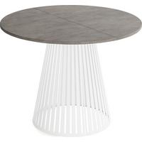 ESSTISCH Naro rund ausziehbar mit Weißem Lamellen-Metallgestell, Beton-Optik Dunkelgrau 120-200/120/76 cm - Dunkelgrau/Weiß, Holzwerkstoff/Metall (120/196/76cm) - WFL GROUP
