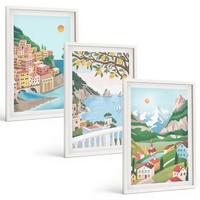 BILDER SET 3er Set - 40x60 cm Weißer Rahmen - Pastellfarbene Küstenansichten - Weiß, Kunststoff (40/60cm) - TULUP