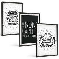 BILDER SET 3er Set - 40x60 cm Schwarzer Rahmen - Grafiken, Lebensmittel, kulinarische Slogans - Schwarz, Kunststoff (40/60cm) - TULUP