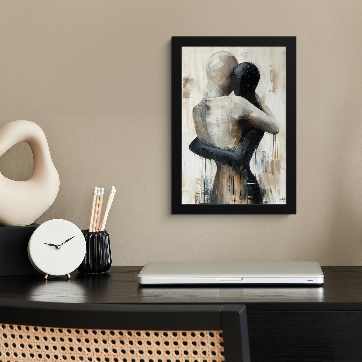 POSTER MIT RAHMEN Abstrakt - Liebe - Schwarz und weiß - Modern Poster 20x30 cm - Schwarz, Papier (20/30cm) - MuchoWow