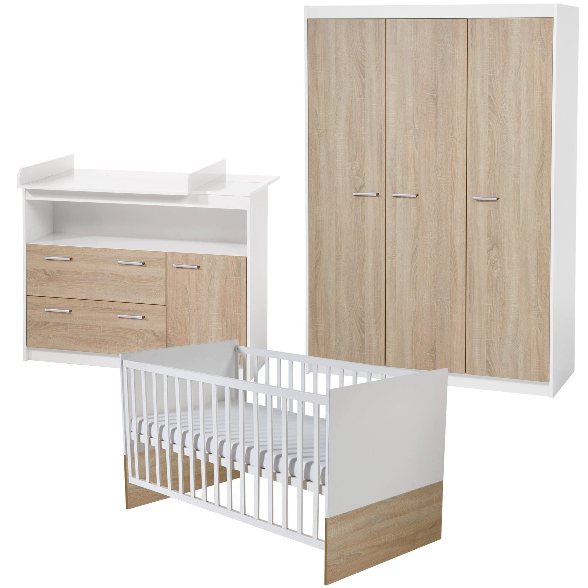 BABYZIMMER-SET Gabriella mit breiter Wickelkommode 3-teilig - Multicolor, Holzwerkstoff (76/80/142cm) - Roba