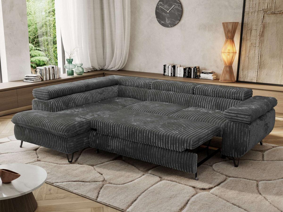 ECKSOFA PABLO L Dunkelgrau Cord - Links Seite - Dunkelgrau/Schwarz, Textil/Metall (208/273cm) - MKS