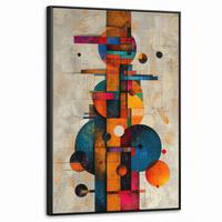 LEINWAND Bilder mit Rahmen - Vintage - Moderne Kunst - Orange - Geometrische Formen - 60x90 - Multicolor, Textil (60/90cm) - MuchoWow