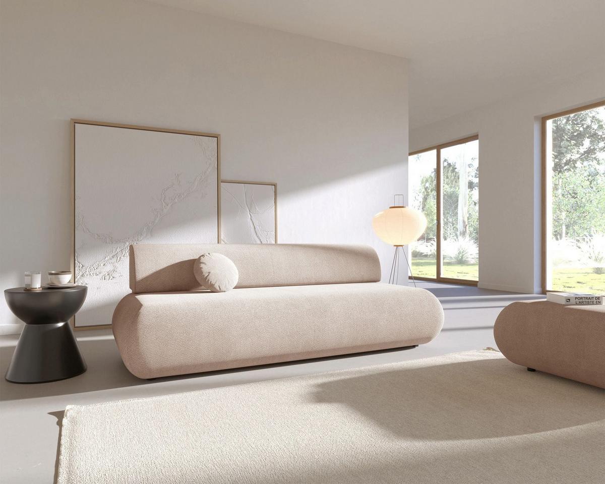 3-SITZER SCHLAFSOFA Hellbeige Chenille - Ecru/Schwarz, Kunststoff/Textil (214/74/100cm) - Selsey
