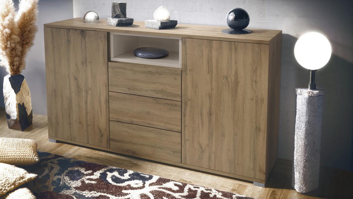 SIDEBOARD Skadu Sandgrau Hochglanz - Sandfarben, Holzwerkstoff (138.5/75.5/35cm) - Vladon