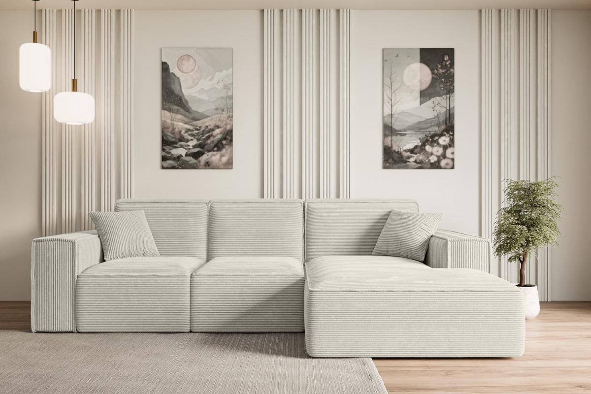 ECKSOFA Ottomane Rechts SERRA-L - 266x169x80 cm Creme Cord - Hellgrau/Creme, Holzwerkstoff/Kunststoff (266/169cm) - ALTDECOR