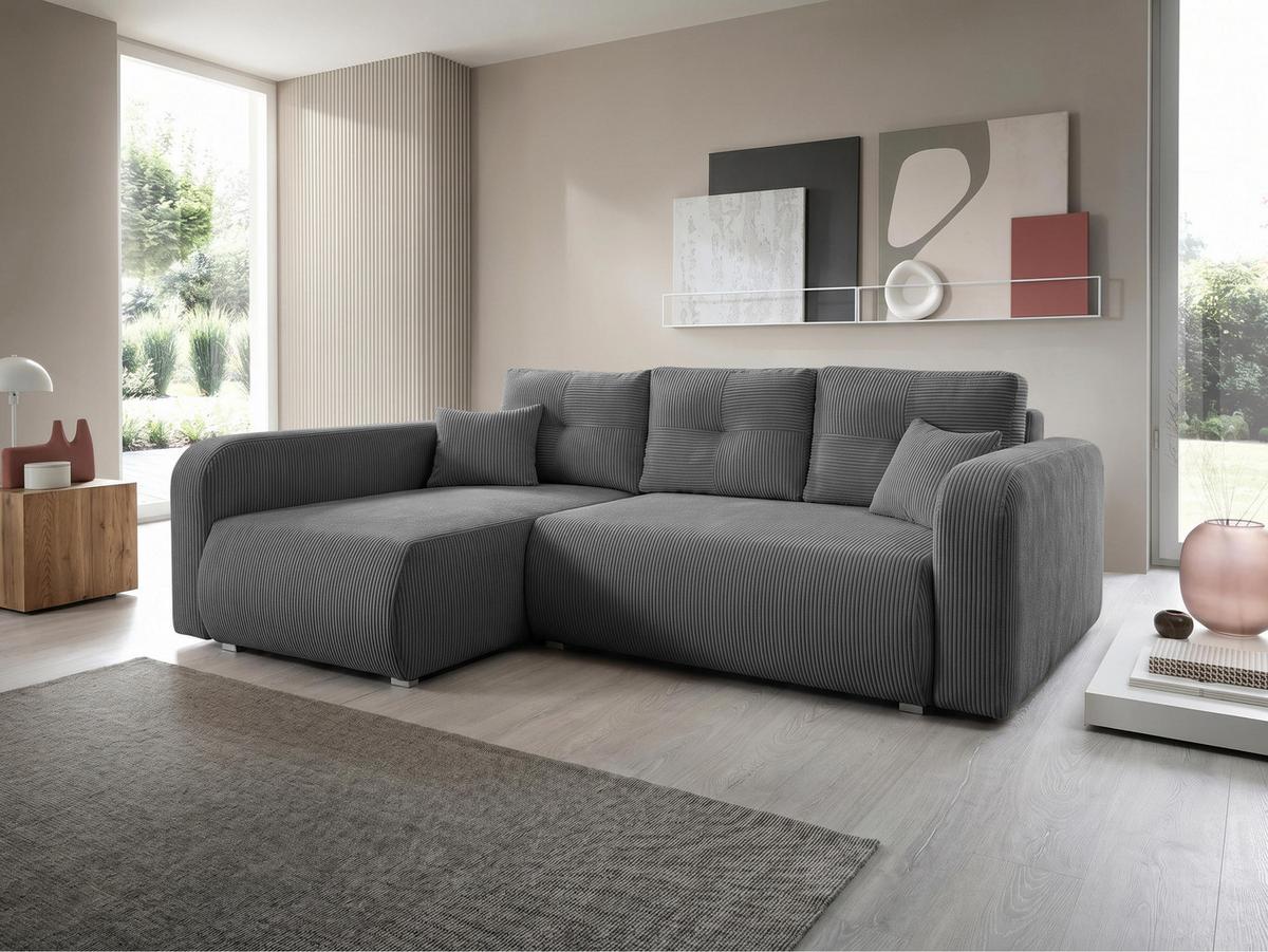 ECKSOFA Viena Cord, Seite: Links - Silberfarben/Grau, Holz/Kunststoff (234/145cm) - MIRJAN24