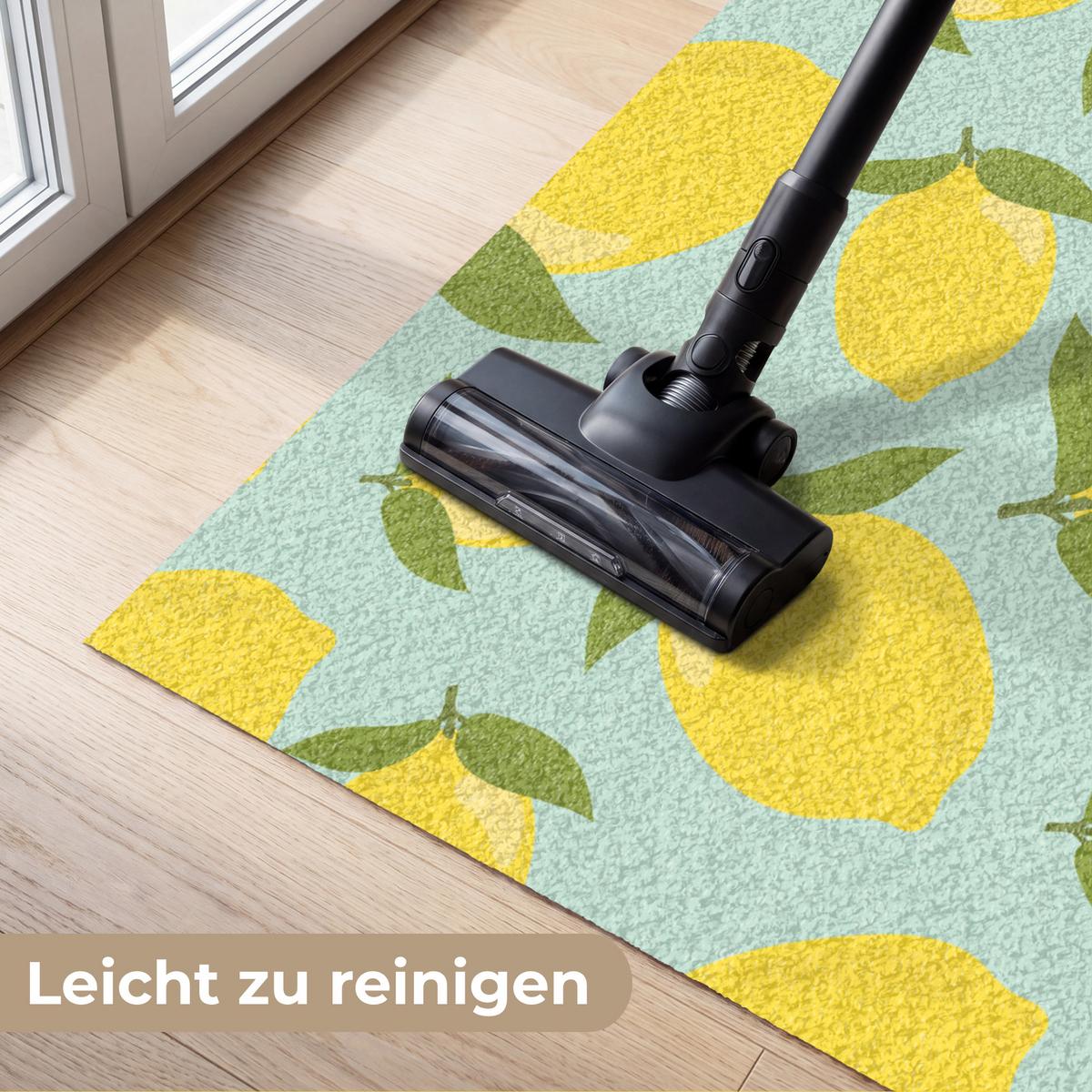 FUSSMATTE Muster Zitronen - Gelb - Blau - Muster - Früchte Flurteppich 120x80 cm - Gelb, Kunststoff (120/0.4cm) - MuchoWow