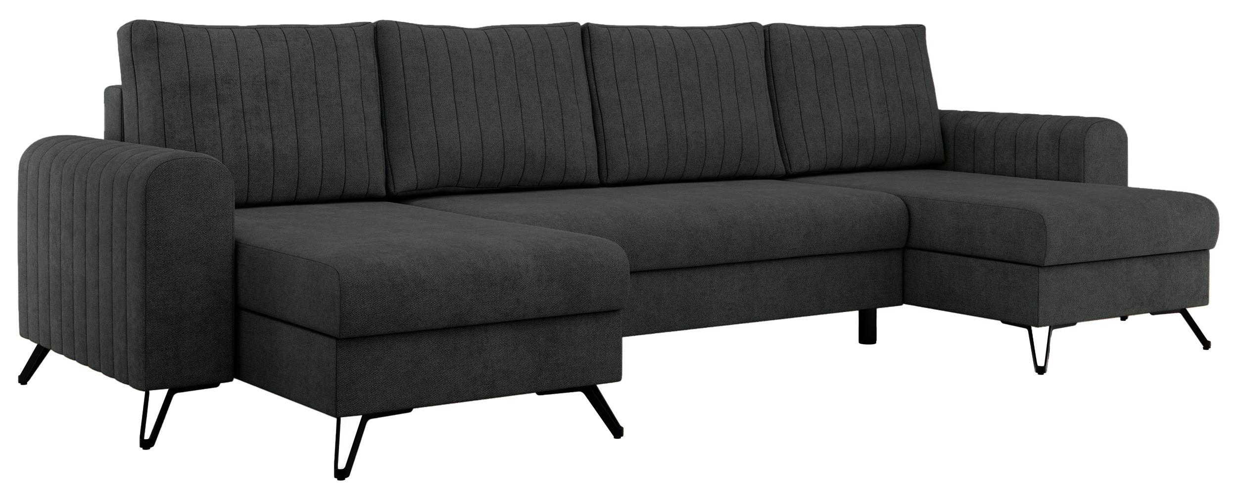 WOHNLANDSCHAFT AXEL U Struktur Dunkelgrau - Anthrazit/Schwarz, Textil/Metall (312/90/140cm) - MKS