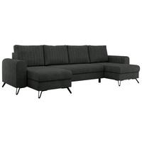 WOHNLANDSCHAFT AXEL U Struktur Dunkelgrau - Anthrazit/Schwarz, Textil/Metall (312/90/140cm) - MKS