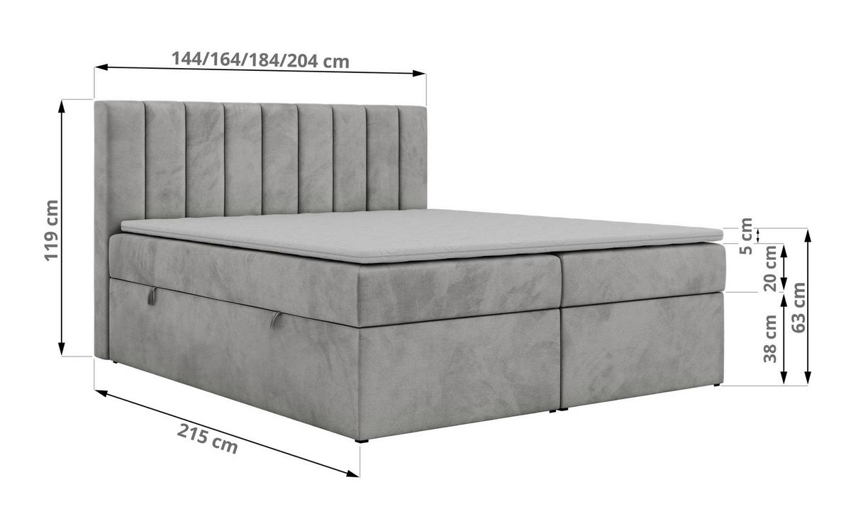 BOXSPRINGBETT ALVER 180/200 - Hellgrau Velvet - H4 - Hellgrau, Textil (180/200cm) - MKS