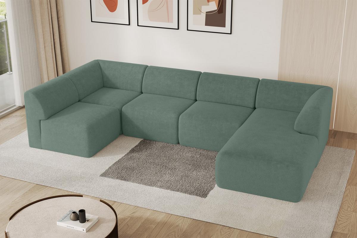 WOHNLANDSCHAFT Ottomane Rechts MOVO-L 345x180x78 cm Grün Tissu - Waldgrün, Holzwerkstoff/Kunststoff (180/78/345cm) - ALTDECOR