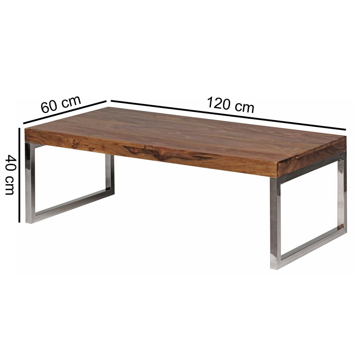 COUCHTISCH GUNA im Landhaus-Stil aus massivem Holz mit Designmerkmalen, Dunkelbraun 60x120x40 cm - Silberfarben/Braun, Holz/Metall (120/60/40cm) - KADIMA DESIGN