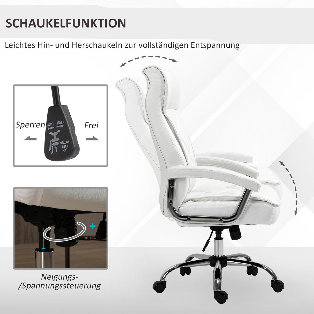 CHEFSESSEL, Bürostuhl, Kunstleder, Weiß - Weiß, Metall (69/121/66cm) - Vinsetto