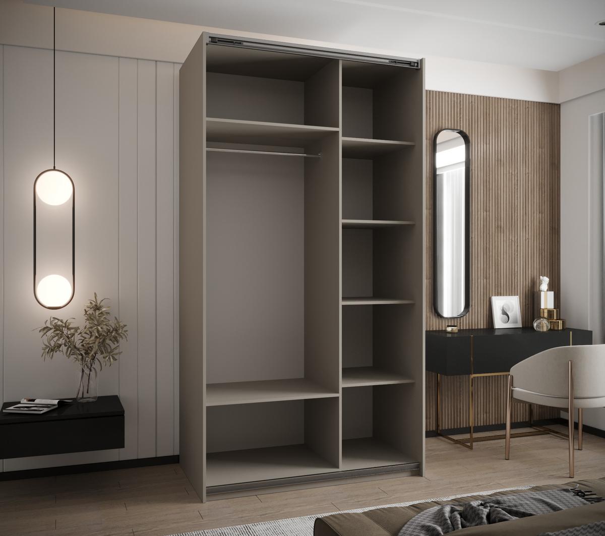 SCHWEBETÜRENSCHRANK 245,5/140/64 2-türig - Kaschmir/Schwarz, Holz/Metall (140/245/64cm) - Abiks Möbel