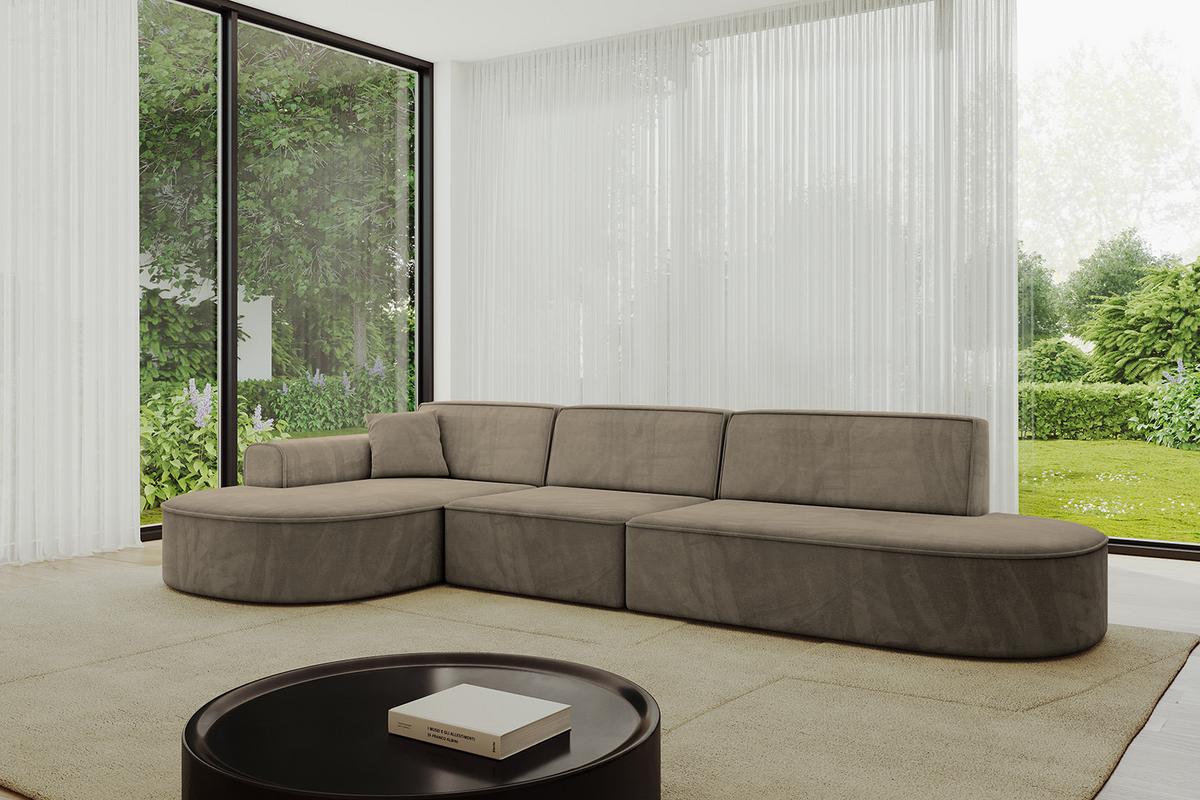 ECKSOFA Ottomane Links MARI-L2 - 328x171x79 cm Dunkelbraun Velours - Dunkelbraun/Schwarz, Holzwerkstoff/Kunststoff (328/171cm) - ALTDECOR