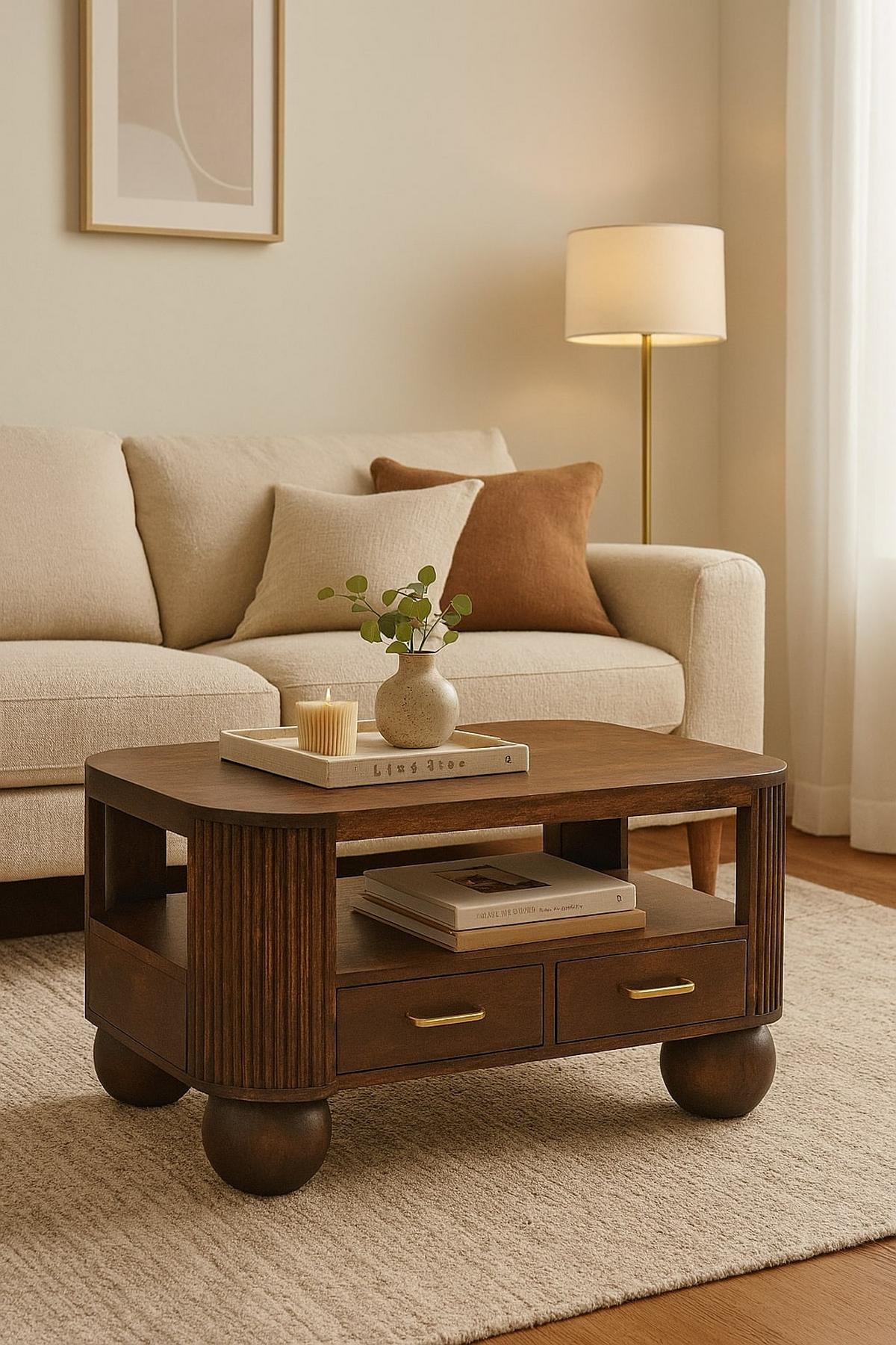 KAFFEETISCH California, 2 Schubladen, Dunkelbraun - Dunkelbraun, Holz (85/55/46cm) - Artisan Furniture