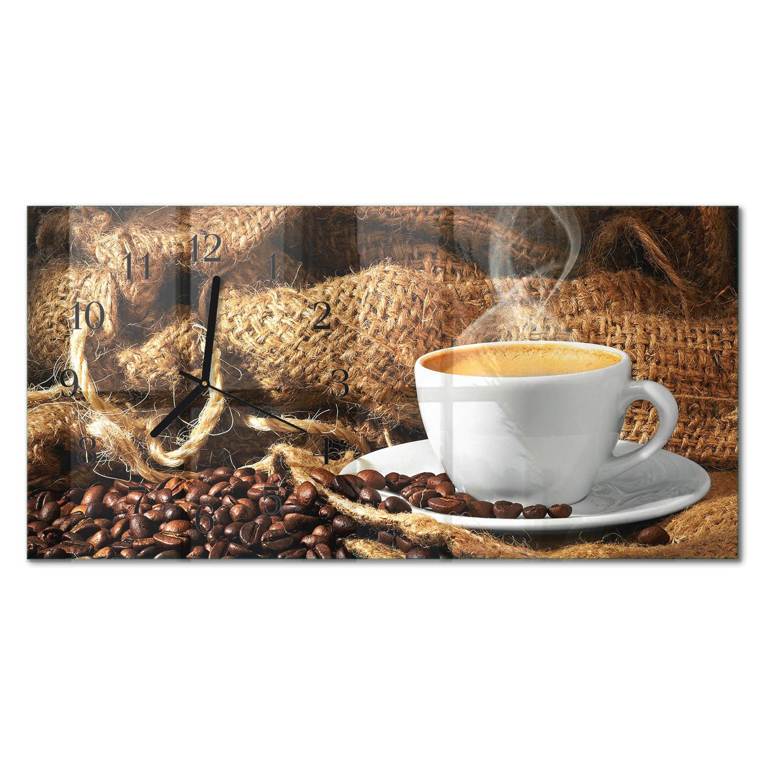 WANDUHR aus Glas 60x30 cm - Kaffeebohnen - Braun, Glas (60/30/0.4cm) - TULUP