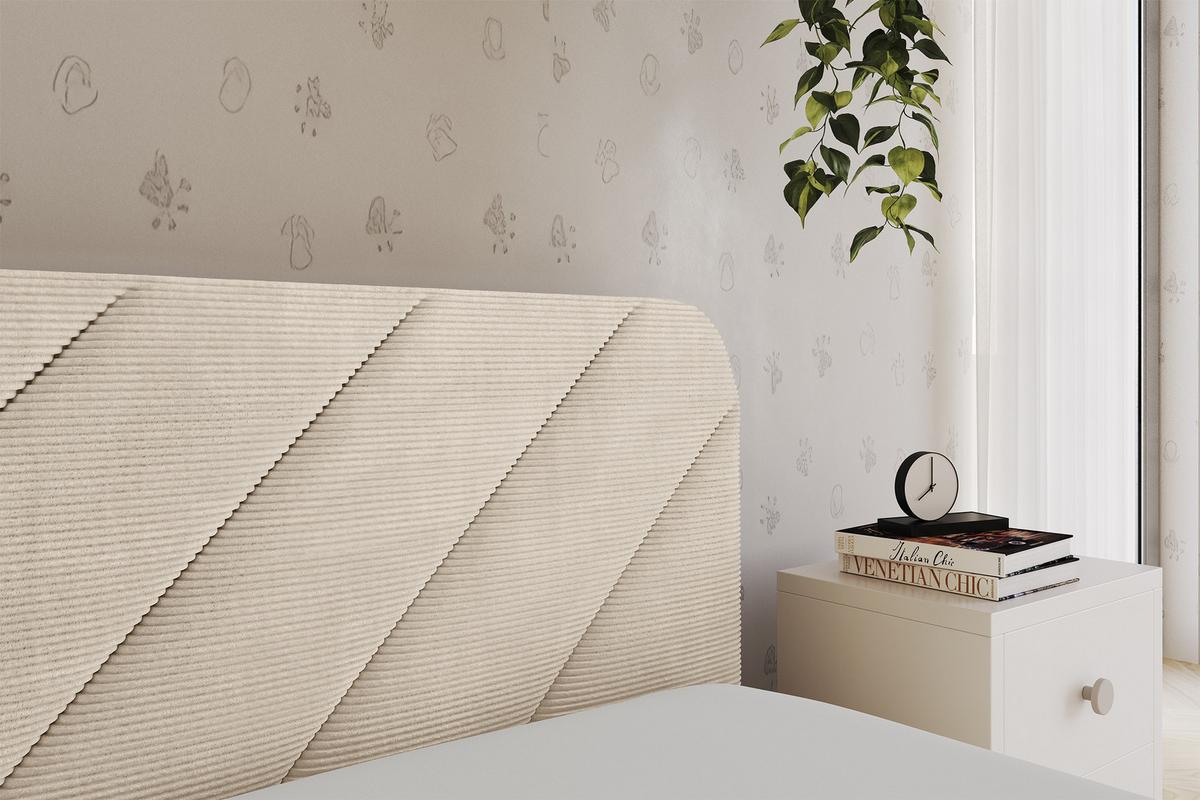 EINZELLBETT Jugendbett mit Bettkasten, Links - FIKY 80x200 Beige - Creme, Holzwerkstoff/Textil (80/200cm) - ALTDECOR