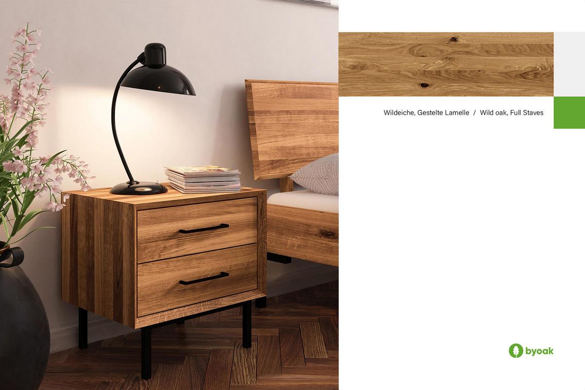 NACHTTISCH LEON Wildeiche - Wildeiche, Holz (51/50/40cm) - byoak