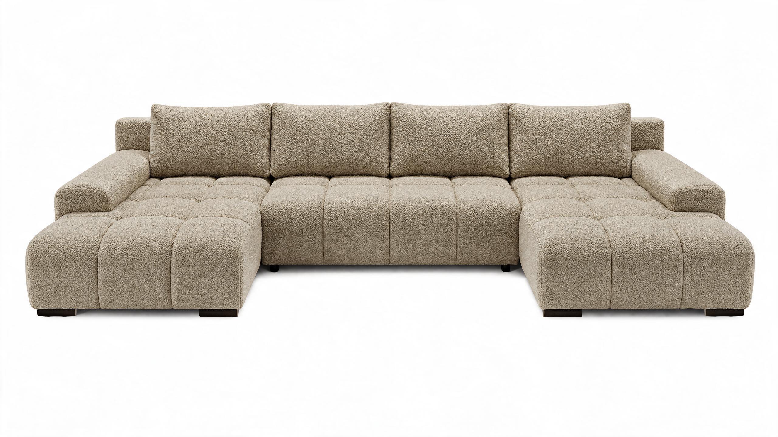 WOHNLANDSCHAFT OVIA U mit Bettkasten und Schlaffunktion, Bouclé-Stoff in U-Form - Cappuccino, Textil (350/80/185cm)