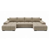 WOHNLANDSCHAFT OVIA U mit Bettkasten und Schlaffunktion, Bouclé-Stoff in U-Form - Cappuccino, Textil (350/80/185cm)
