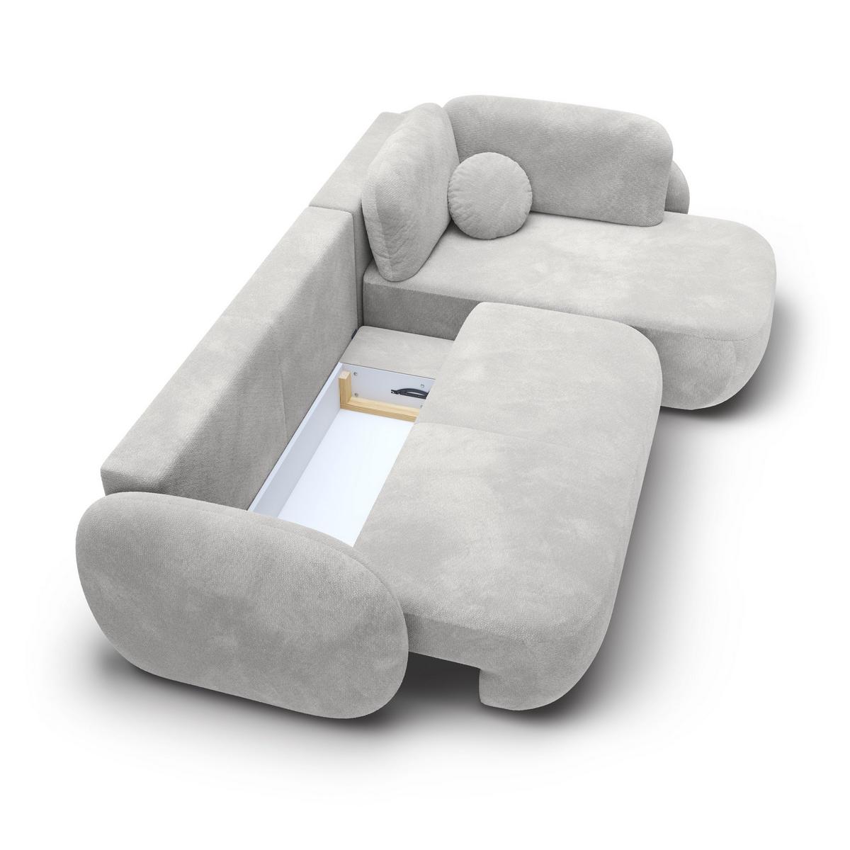 ECKSOFA AMICO II R-S Hellgrau Geflochtener Stoff mit Schlaffunktion - Hellgrau, Holz (289/190cm) - MASSENO