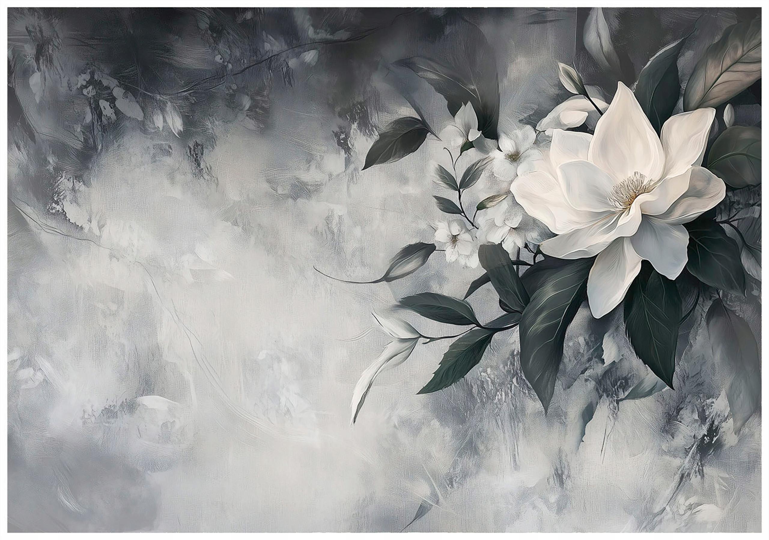 FOTOTAPETE Blätter Blumen Vlies Tapete Wohnzimmer Schlafzimmer 250x175 - Grau, Papier (250/175cm) - Wallarena