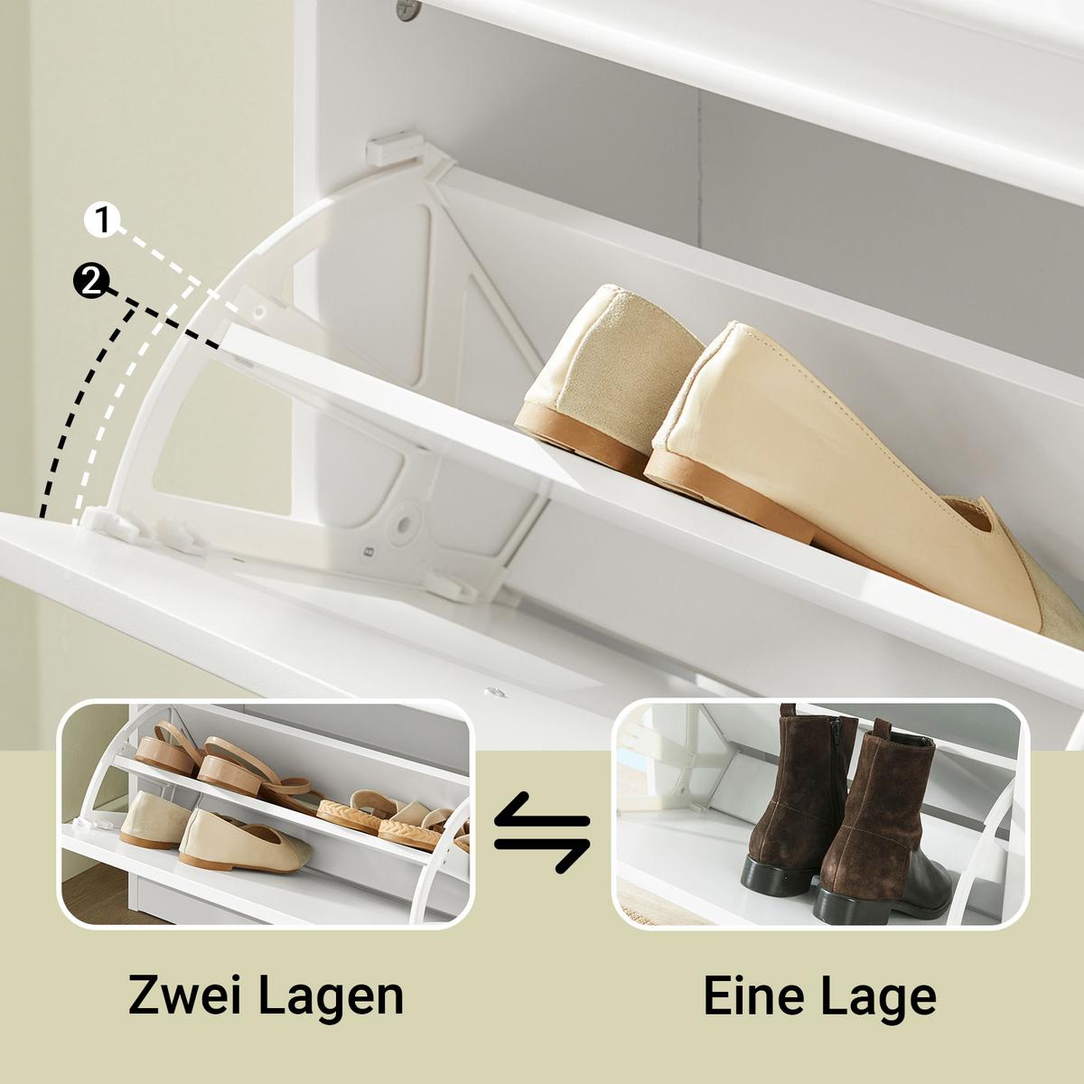 SCHUHSCHRANK mit 3 Klappen, Schuhkipper Weiß - Weiß, Holzwerkstoff (53/117/24cm) - SoBuy