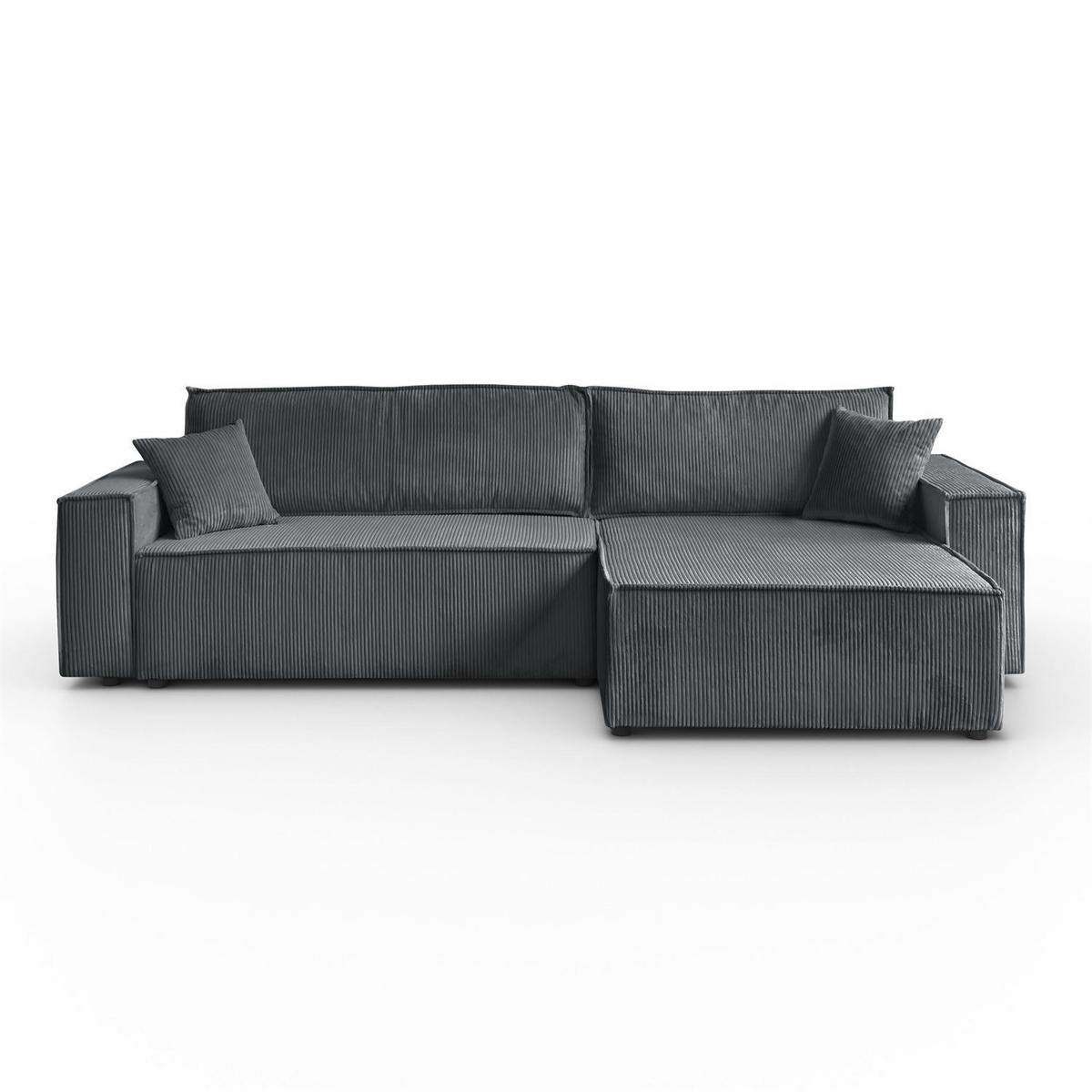 ECKSOFA Gepolstertes CARLO XL Cord mit Schlaffunktion und Bettkasten, Poso 34 - Dunkelgrün, Textil (277/143cm) - Lookway