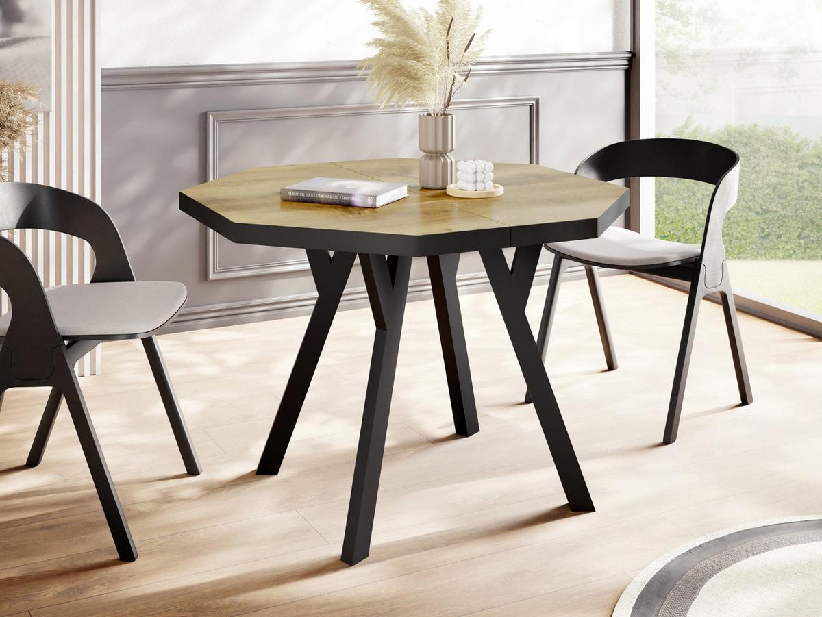 ESSTISCH Desmond achteckiger ausziehbarer, Wotan Eiche 100-200/100/76 cm - Eiche Wotan/Schwarz, Holz/Holzwerkstoff (100/200/76cm) - WFL GROUP