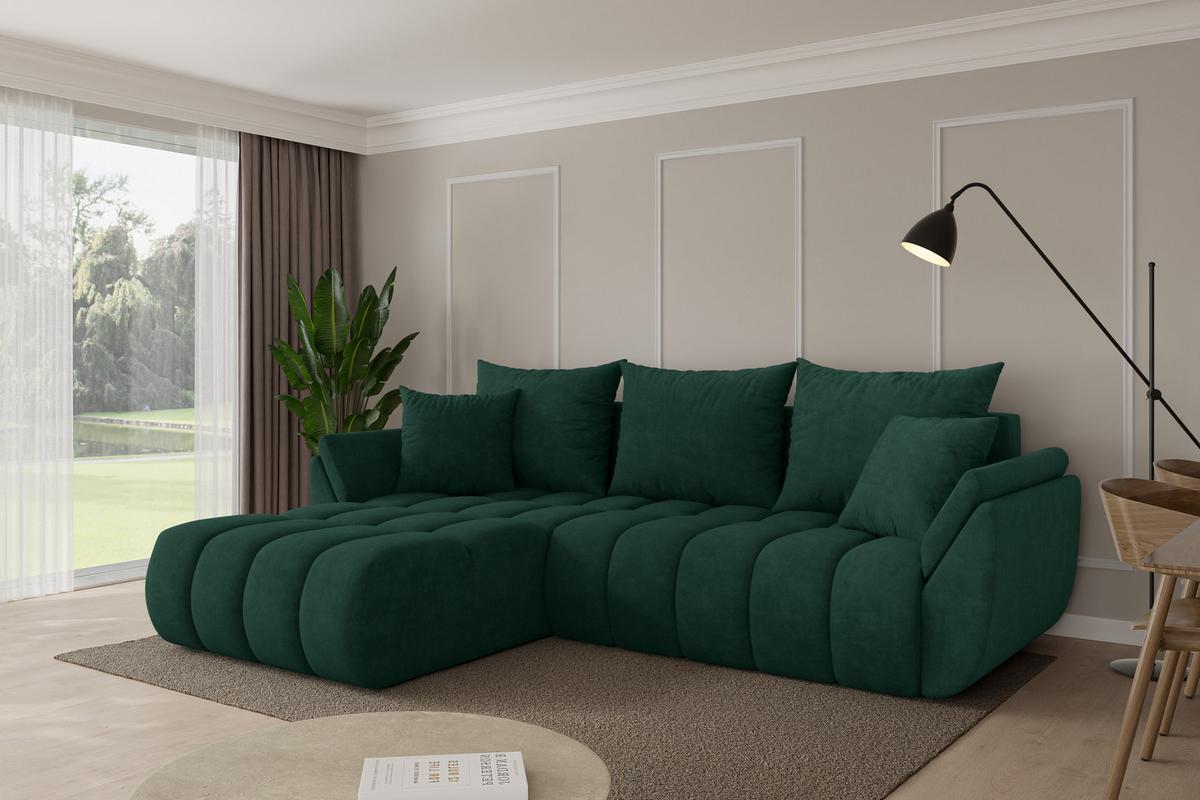 ECKSOFA mit Schlaffunktion Ottomane Links TOKO-L-v1 277x194x86 Grün Velours - Schwarz/Grün, Holzwerkstoff/Kunststoff (277/194cm) - ALTDECOR
