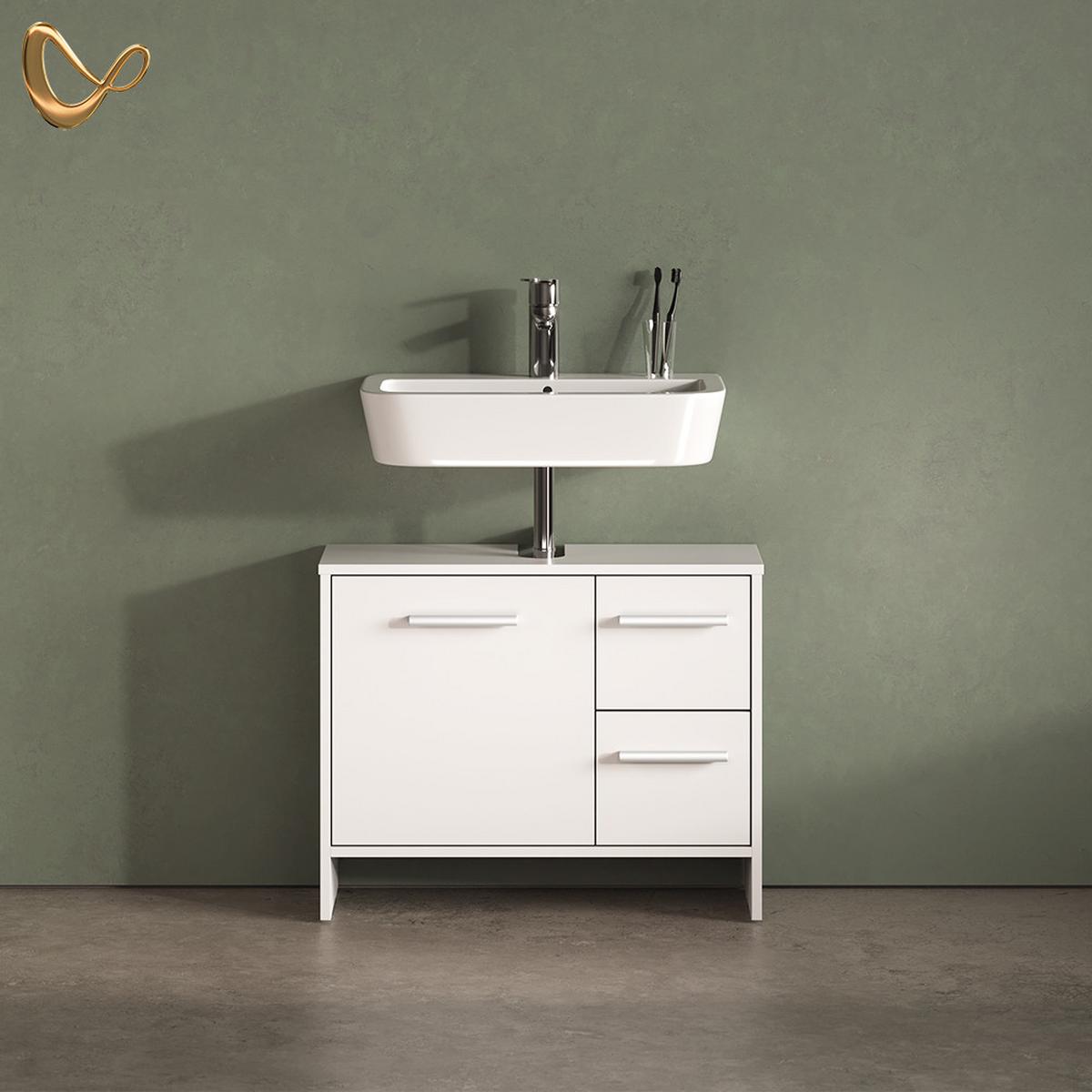 WASCHBECKENUNTERSCHRANK Amalfi Weiß 70.2 x 57 cm mit 2 Schubladen und 1 Tür - Weiß, Holzwerkstoff (70.2/57/27.9cm) - Livinity®