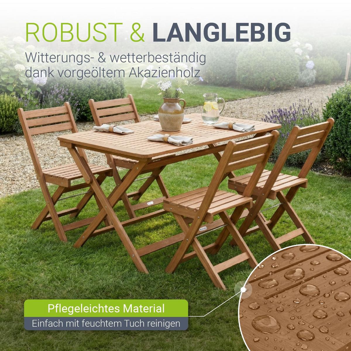 GARTENMÖBELSET Rimini 5-tlg 120x57,5 cm natur - Naturfarben, Holz - Juskys