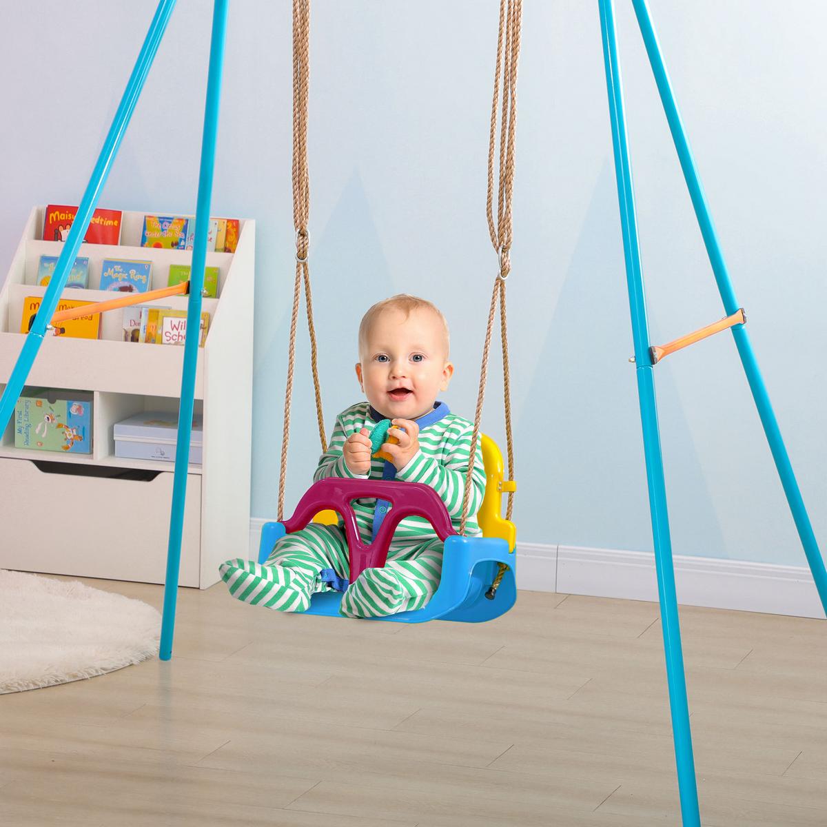 3-IN-1 Babyschaukel, Kinderschaukel mit verstellbarem Seil, Schaukelsitz, Blau - Multicolor, Kunststoff (33/42cm) - Outsunny