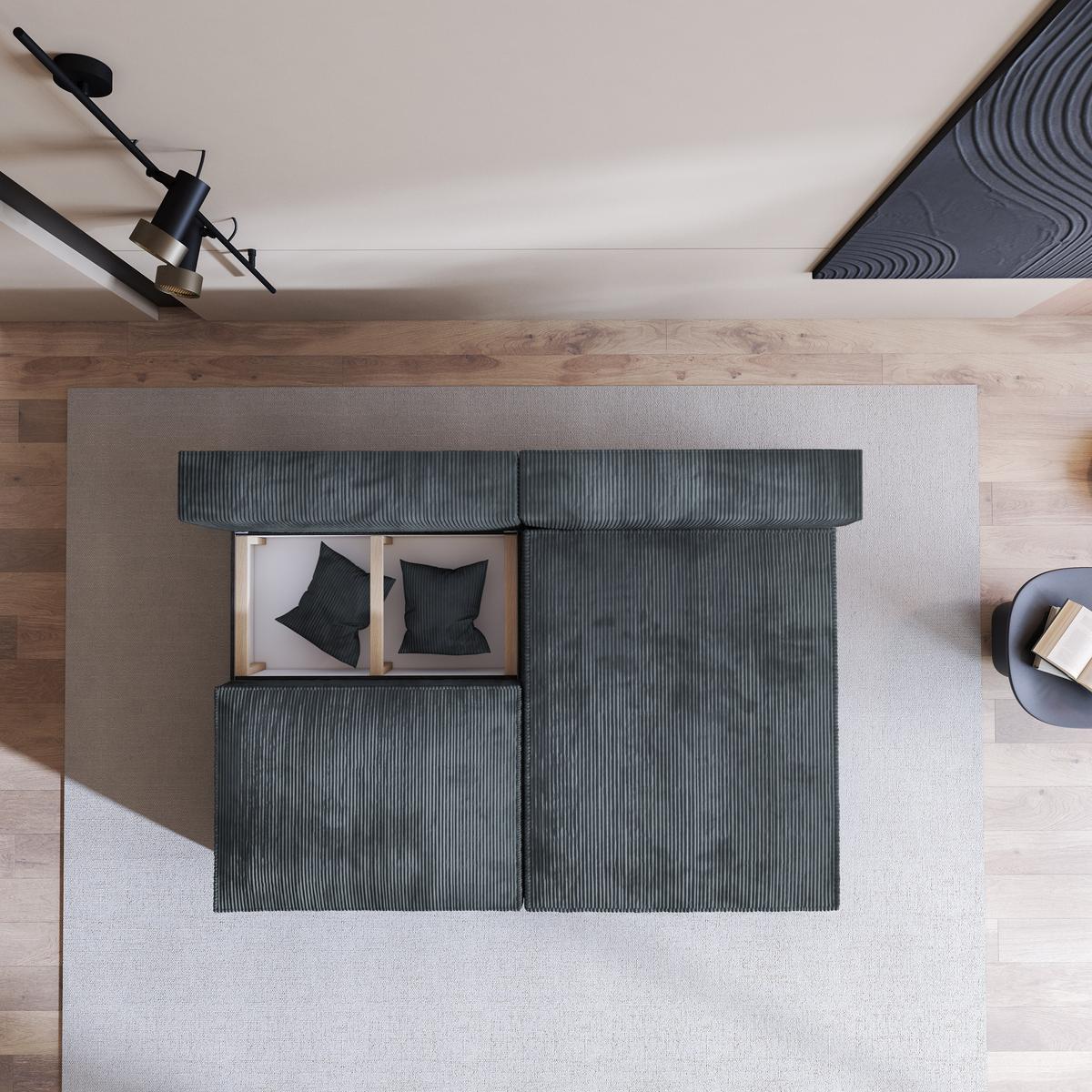 ECKSOFA FIORO P Graphitfarben Kordstoff mit Schlaffunktion - Graphitfarben/Grau, Holz/Kunststoff (204/148cm) - MASSENO