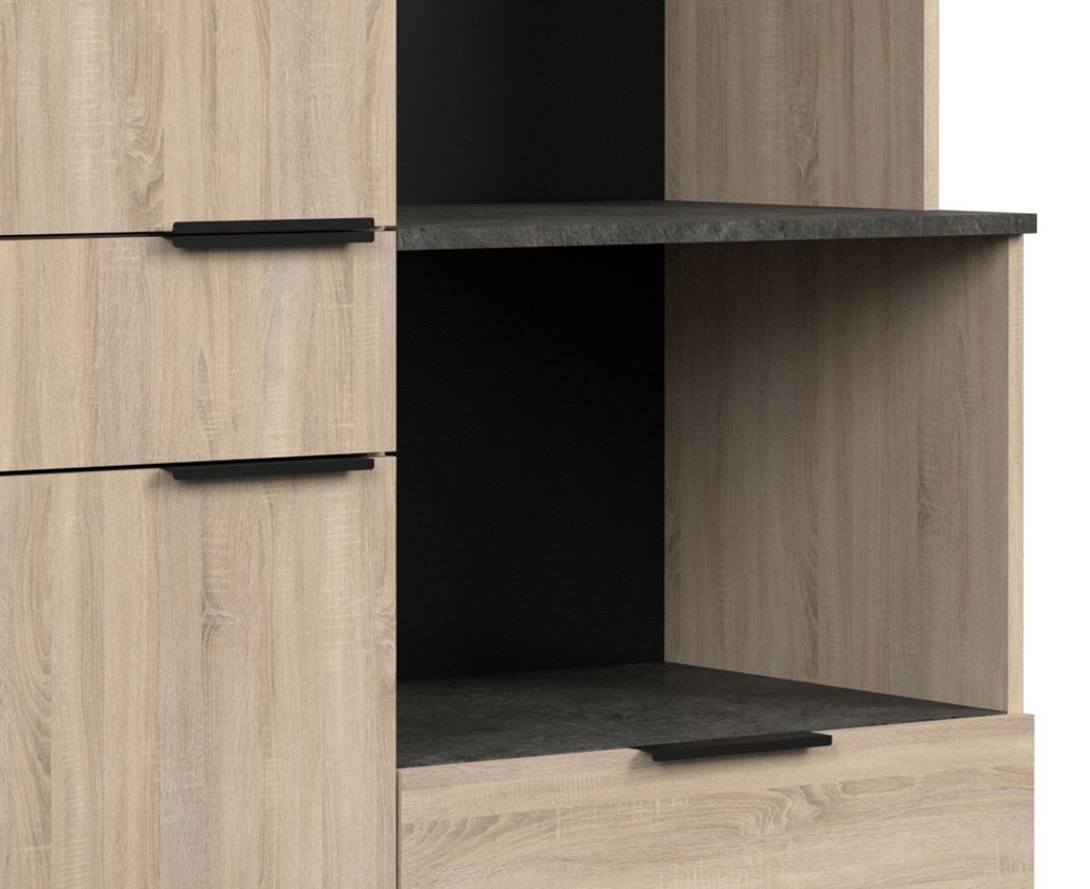 BUFFET Küche Eiche, grau 100 cm Küchenschrank mit viel Stauraum - Eichefarben/Schwarz, Holzwerkstoff/Metall (100/186/45cm) - Parisot Meuble