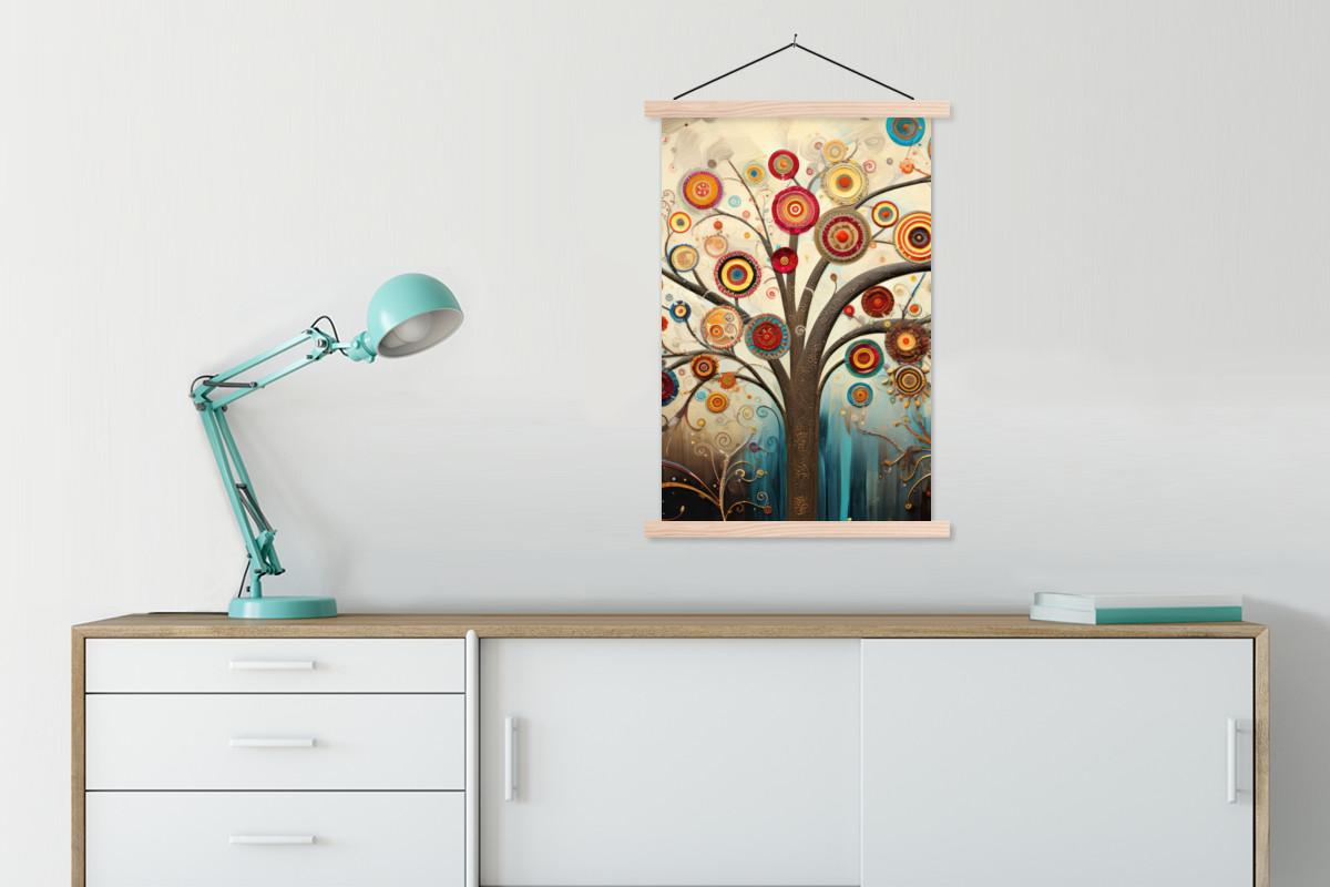 POSTER MIT MAGNETLEISTEN Baum - Baum des Lebens - Farbe Wandbild Schlafzimmer 60x90 cm - Braun, Textil (60/90/0.15cm) - MuchoWow