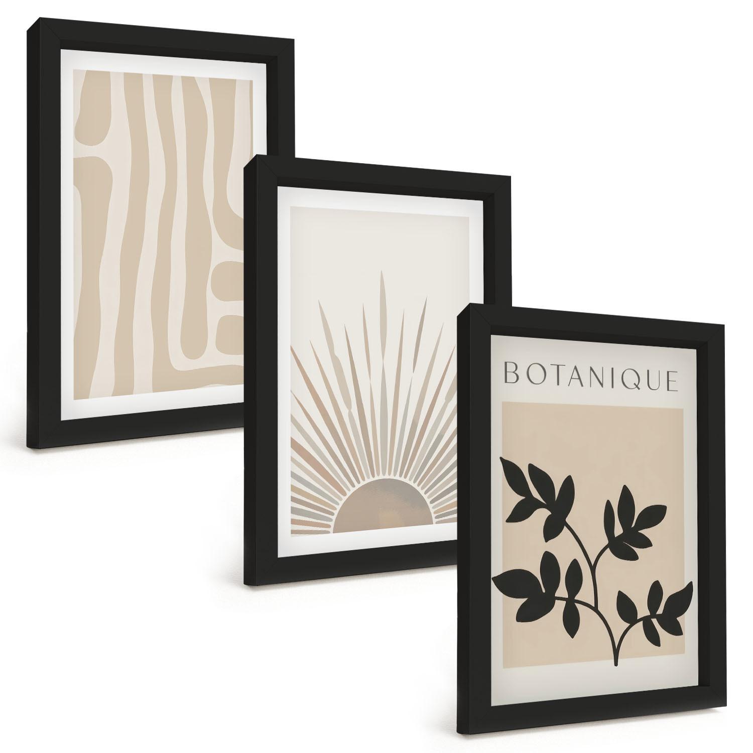 BILDER SET 3er Set - 20x30 cm Schwarzer Rahmen - Abstrakte Pflanzenmuster - Schwarz, Kunststoff (20/30cm) - TULUP