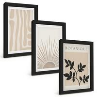 BILDER SET 3er Set - 20x30 cm Schwarzer Rahmen - Abstrakte Pflanzenmuster - Schwarz, Kunststoff (20/30cm) - TULUP
