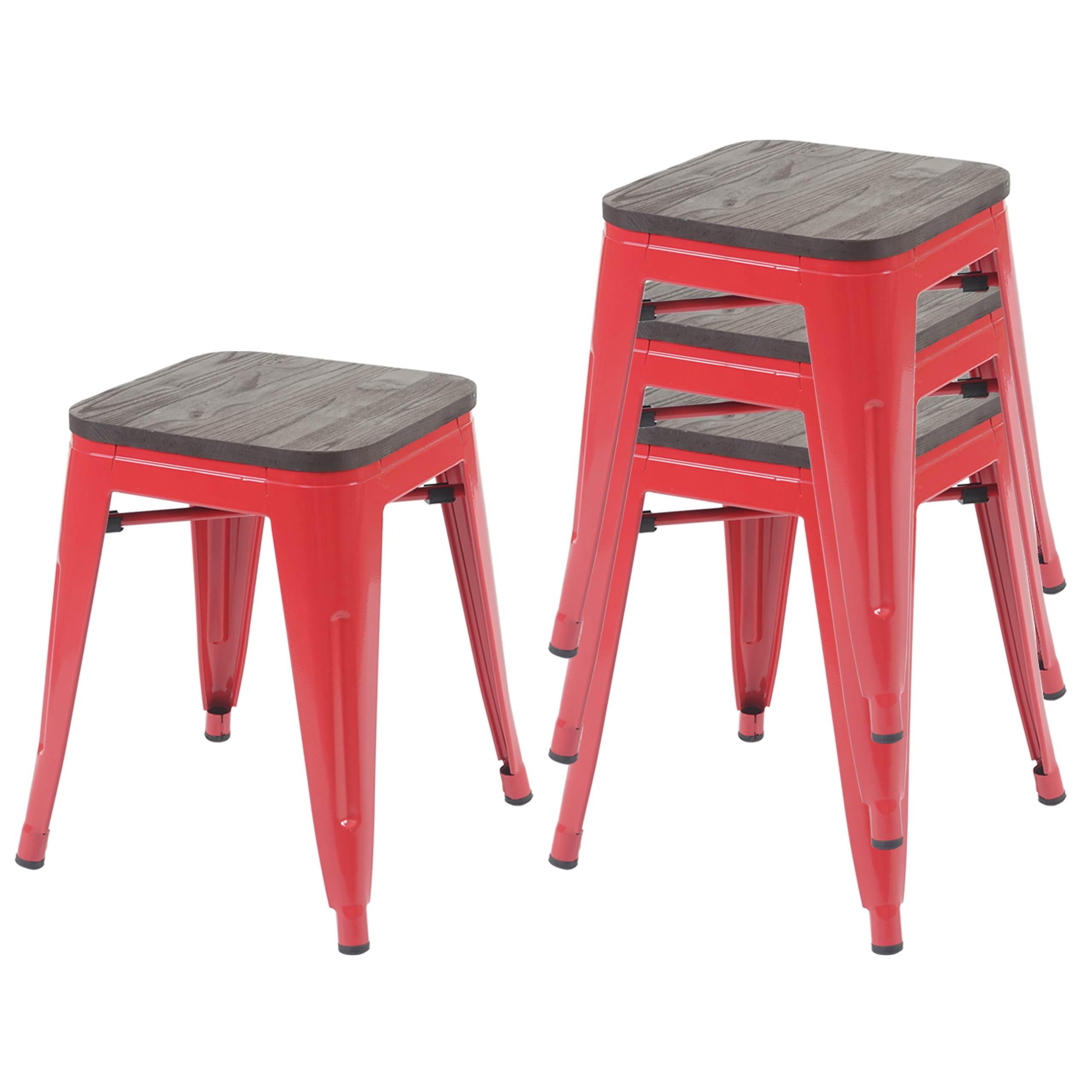 HOCKER HOLZ-SITZFLÄCHE Rot 4er-Set - Rot, Holz (39/45/39cm) - MCW