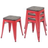 HOCKER HOLZ-SITZFLÄCHE Rot 4er-Set - Rot, Holz (39/45/39cm) - MCW