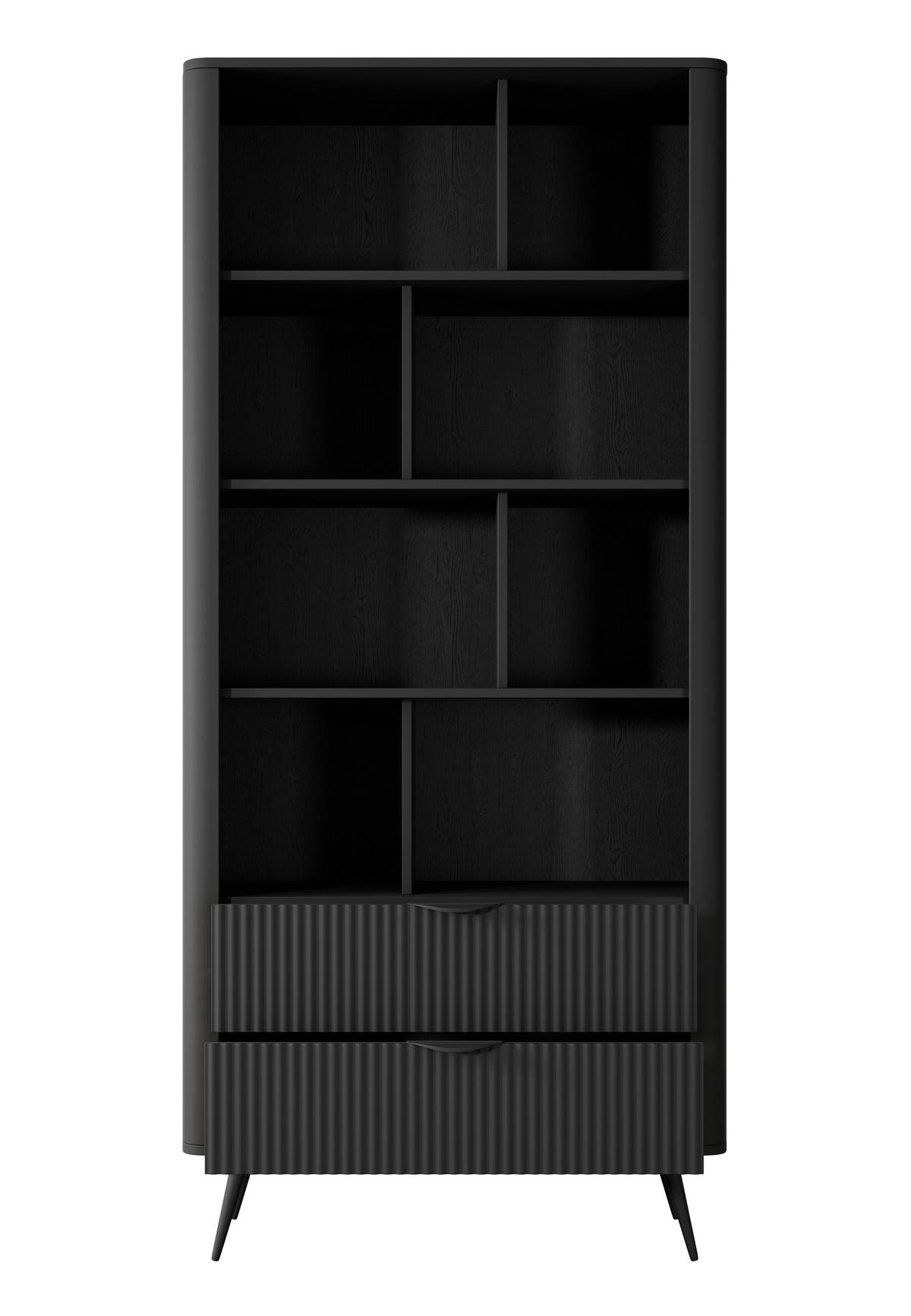 REGAL Vespasia 2S Schwarz 88,2/193,8/38 cm – Geriffelten Fronten - Schwarz, Holzwerkstoff/Metall (88.2/193.8/38cm) - AX Living