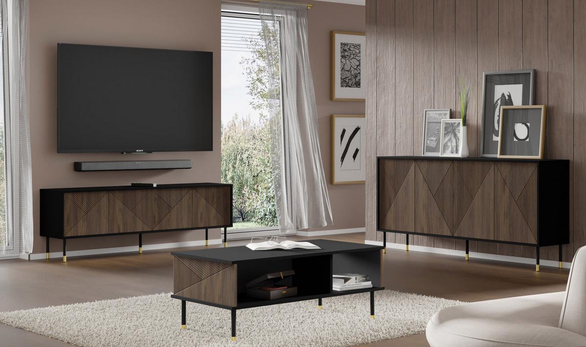 KOMMODE Schwarz, Catania Eiche 180/89/40 - Schwarz, Holzwerkstoff (180/89/40cm) - RAUMHIRSCH FURNITURE