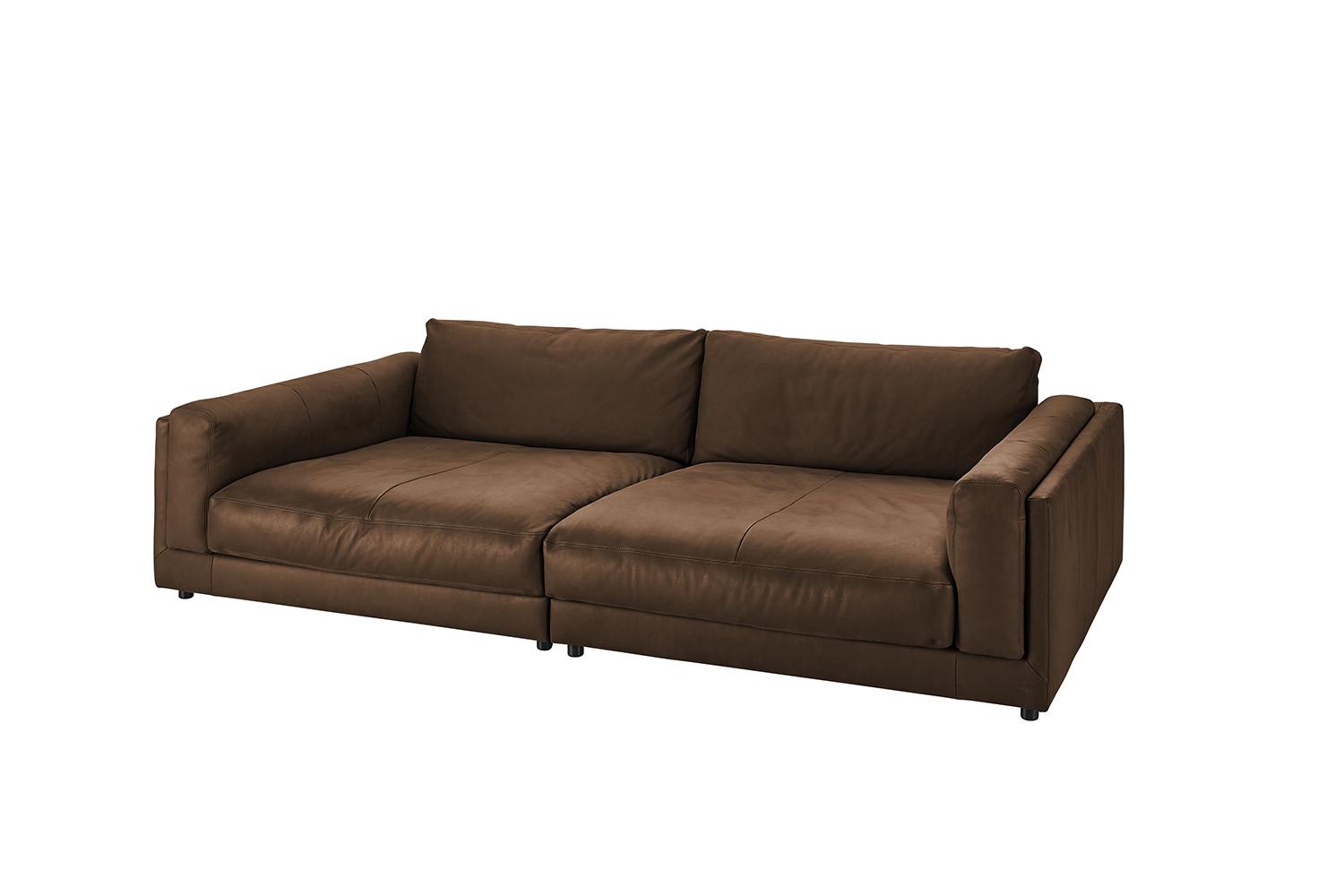 BIG SOFA RAINA Braun Leder - Schwarz/Braun, Leder/Kunststoff (254/85/150cm) - KAWOLA