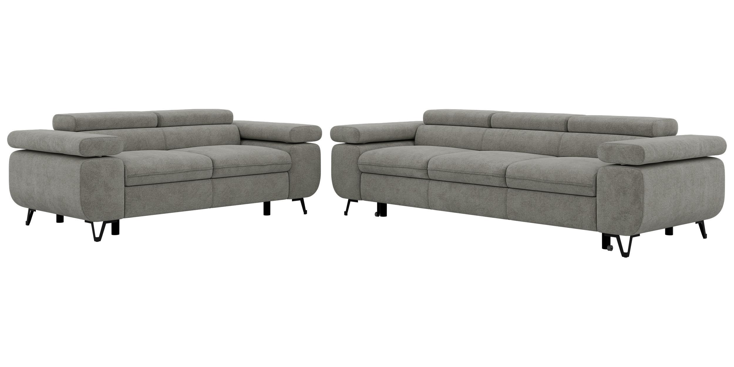 SITZGARNITUR PETERS 2+3 - Grau Stukture - Anthrazit/Schwarz, Textil/Metall (262/76/99cm) - MKS