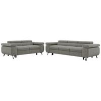 SITZGARNITUR PETERS 2+3 - Grau Stukture - Anthrazit/Schwarz, Textil/Metall (262/76/99cm) - MKS