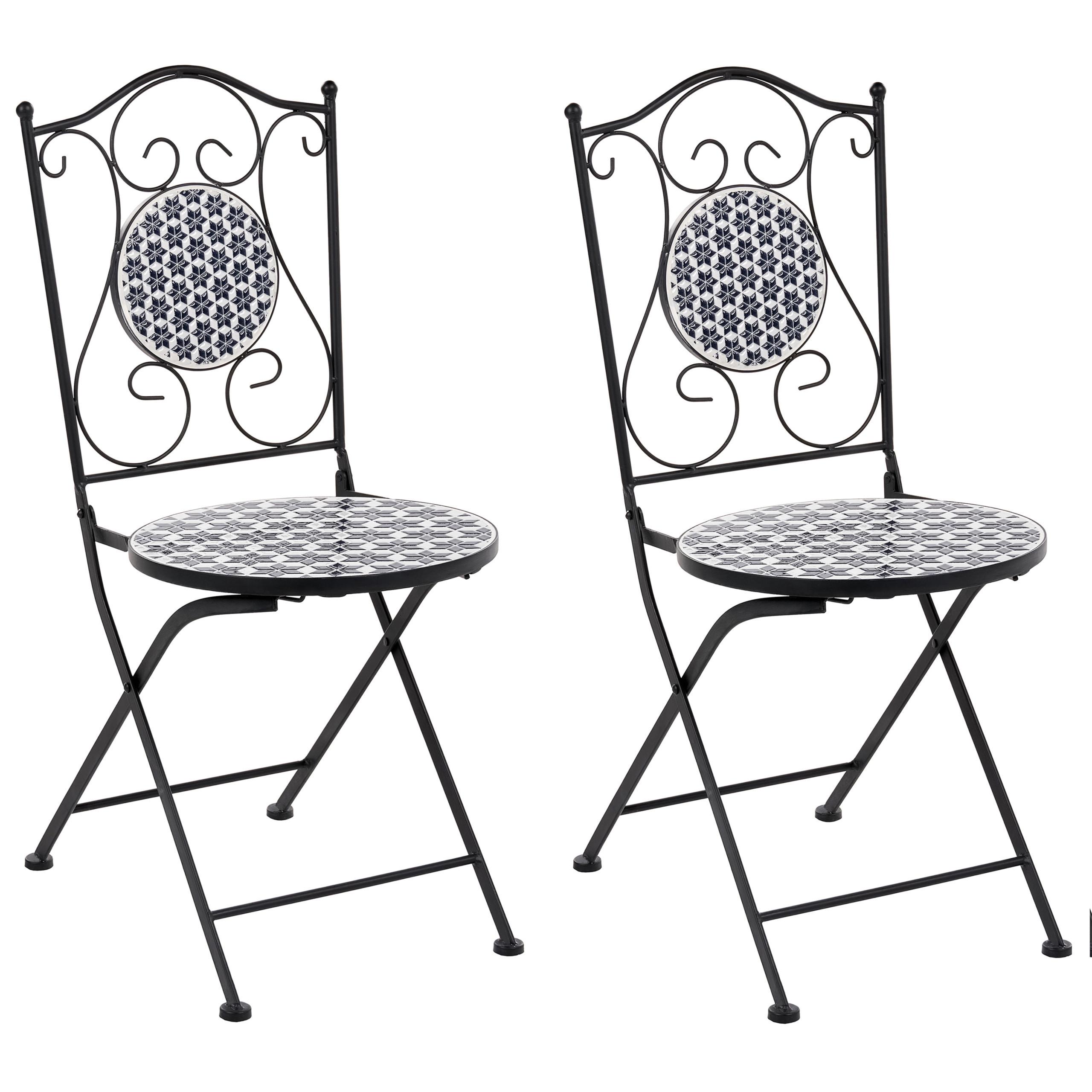 GARTENSTUHL 2er Set klappbar Metall Weiß/Blau Sirolo - Blau/Schwarz, Metall (40/90/44cm) - Beliani